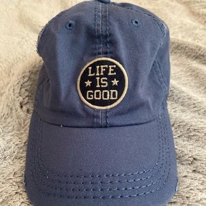 Life is Good pale blue tattered chill cap